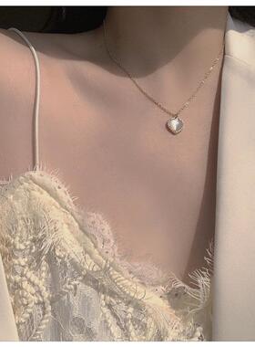 韩版2025新款心形猫眼石项链时尚简约百搭水钻锁骨链轻奢爱心颈链