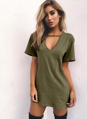 New women's collar hanging neck hollow dress