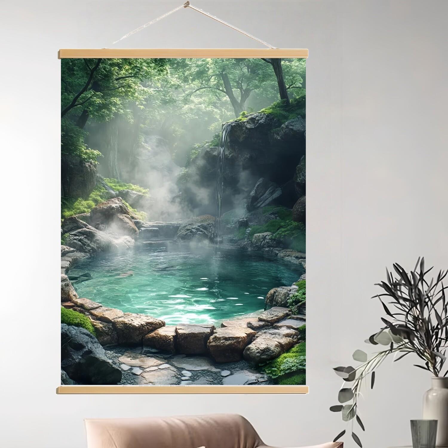 聚宝盆山水画客厅挂画卷轴竖版风水聚运装饰画房间办公室床头背景