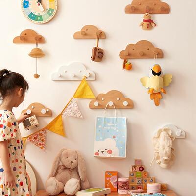 实木云朵墙上免挂BAM衣进玄关入户钩门后挂门衣架壁挂衣帽钩打孔