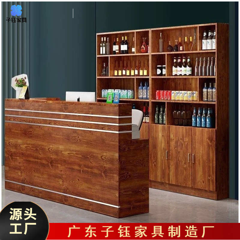 吧台餐馆收银台组合酒柜饭店酒落地台架转角带酒店前台桌接待吧台