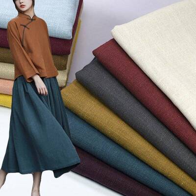 秋纯纯色斜纹面料洗水麻布复古CLR茶春艺苎棉麻竹节斜纹麻绉皱麻