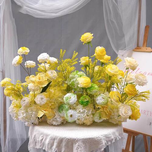 婚庆仿真花排玫瑰芙蓉奥斯丁地排花网红假花鲜花t台路引美陈装饰