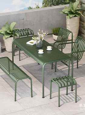 简约铁艺外餐桌QKA露天阳台桌户外烧桌室桌子长桌长凳椅一桌四烤
