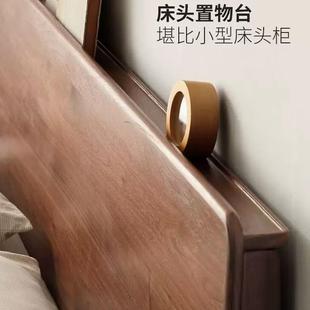 实木床现代简约1人.5m家用橡胶床木架胡桃色主卧米床18双床ERL小