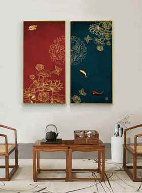 新中ZIL式玄拼关红色装饰画现代客厅餐壁画两厅联竖幅接个性挂墙