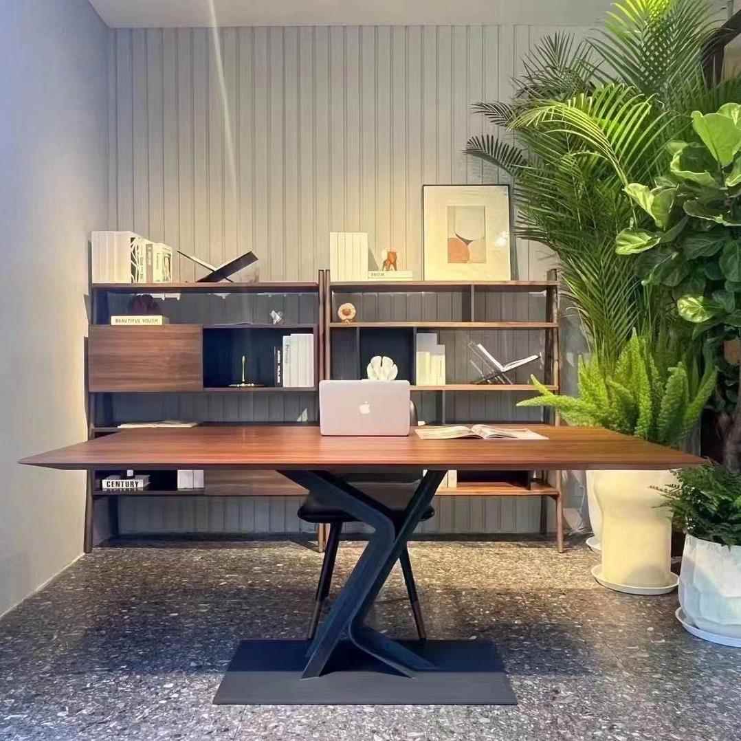 北欧简易实木餐桌现代简约新中式创意原木书桌极简黑胡桃办工长桌