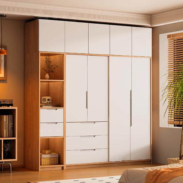 奶油风全实木推拉门衣柜卧室家用现代简约原木色柜子白色橡木衣橱