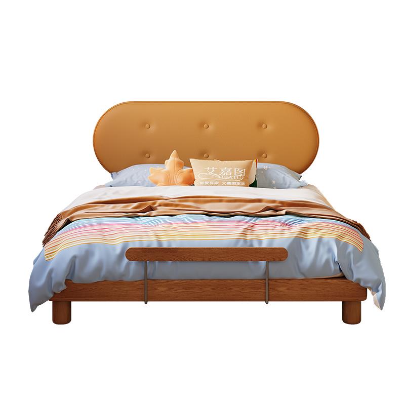 男孩女孩实木儿童床1.5米饼干榫卯骨架黄杨木小户型薄床头带护栏