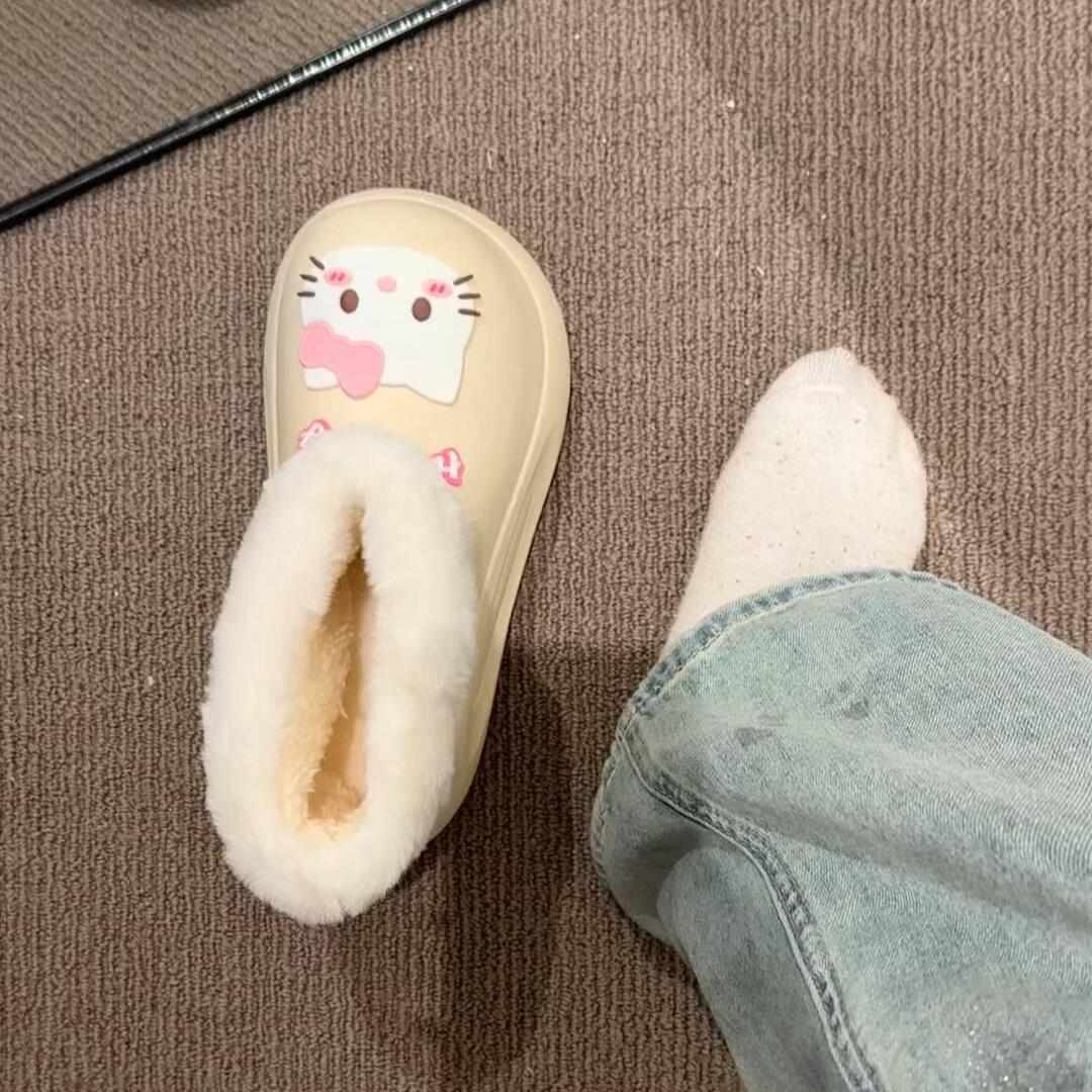 可爱Hellokitty短筒雨靴女2024冬季新款可拆卸内里软底保暖雪地靴