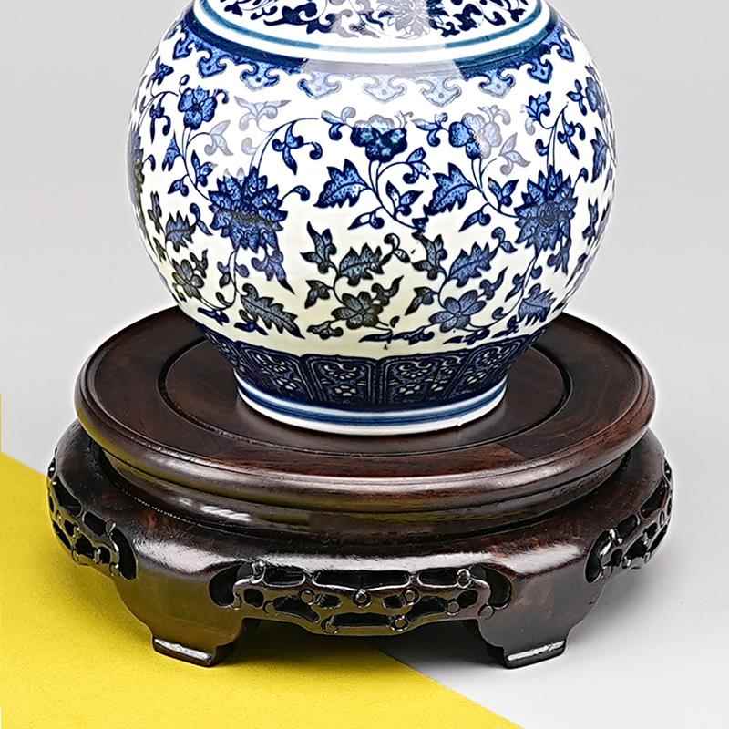 高档实圆形底座摆花件木瓶景鱼缸酒盆坛工艺品茶壶黑檀高承重托架图片