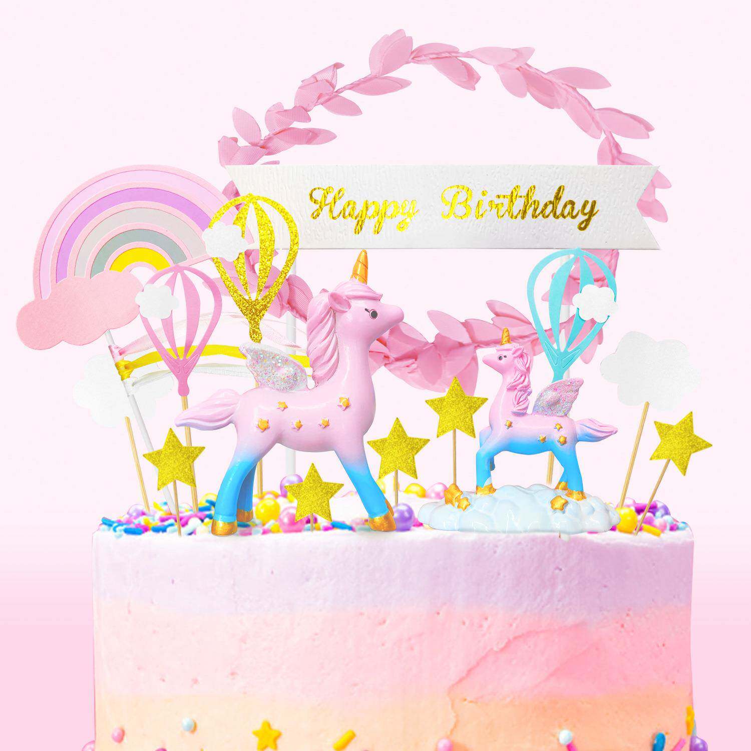 树脂独角兽蛋糕装饰摆件摇摇马彩虹生日插件派对插件