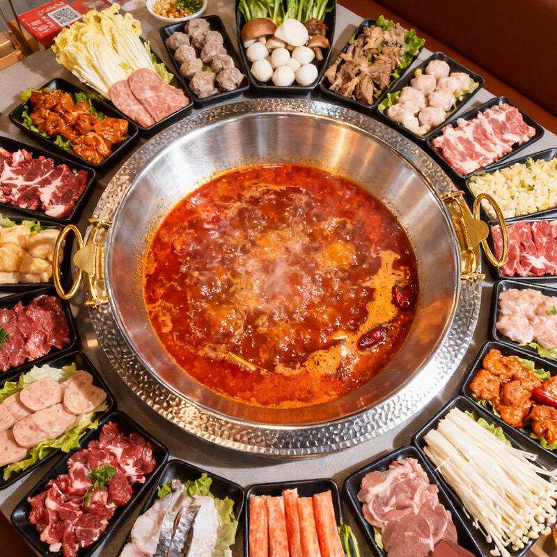 火锅锅具商用304不锈钢圆形牛肉火锅电磁炉专用鸳鸯锅火锅盆定制
