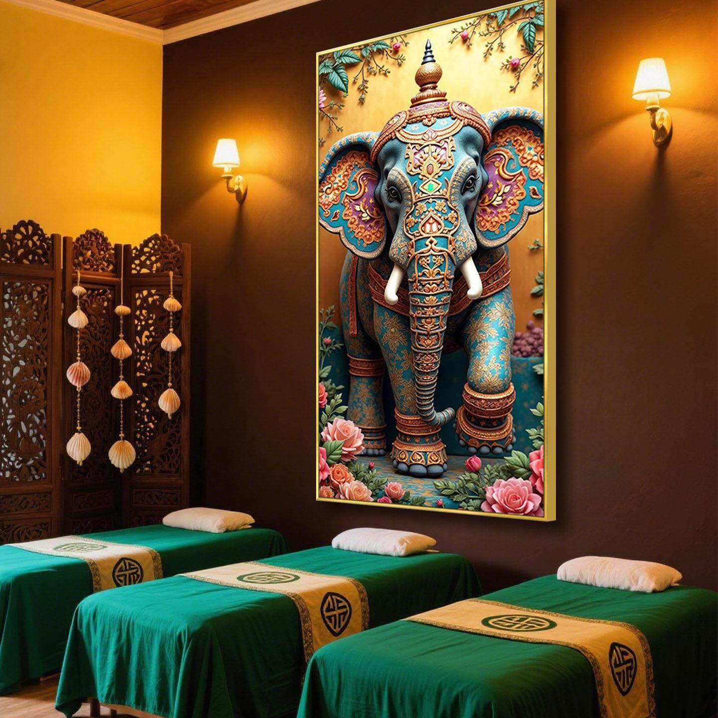 东南亚大象装饰画泰式养生馆按摩店挂画泰国餐厅饭店佛像美女壁画