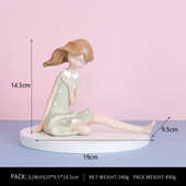 树脂女孩ins风摆设可爱书柜房间桌边 摆件女孩家居装 饰