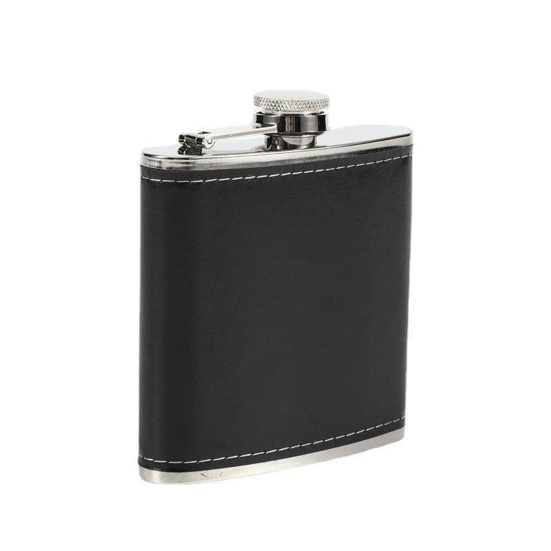 Mini 6oz Pu Leather Wrapped Metal Whisky Flagon Gloss Stainl