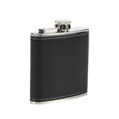 Mini 6oz Pu Leather Wrapped Metal Whisky Flagon Gloss Stainl