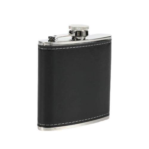 Mini 6oz Pu Leather Wrapped Metal Whisky Flagon Gloss Stainl