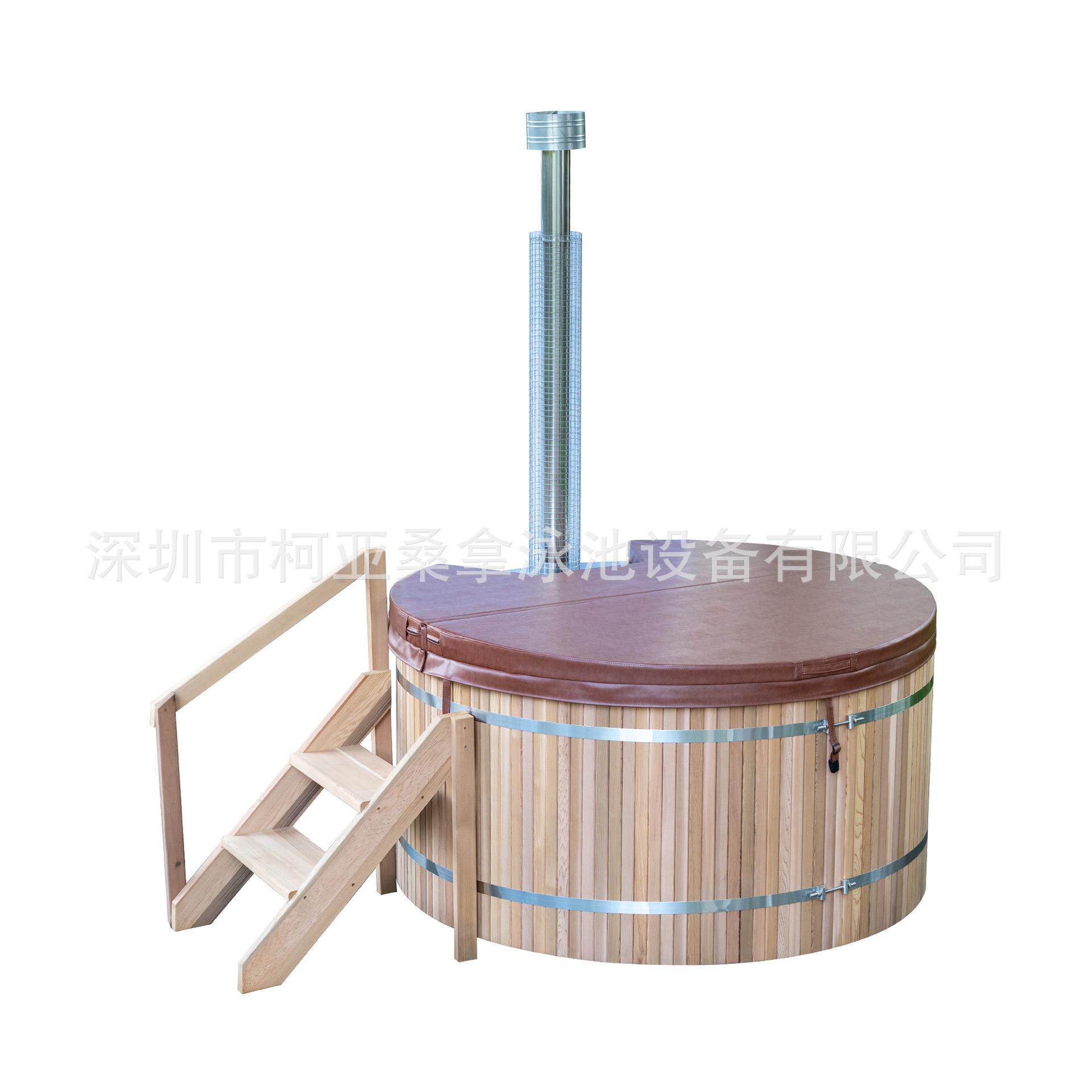 hottub户外红雪松不锈钢桑拿泡澡保温洗澡桶热水浴缸内置烧材炉