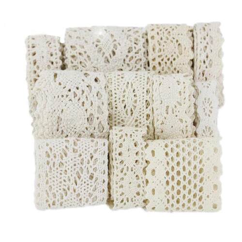 (5Meter/roll) White Beige Cotton Embroidered Lace Net Ribbon