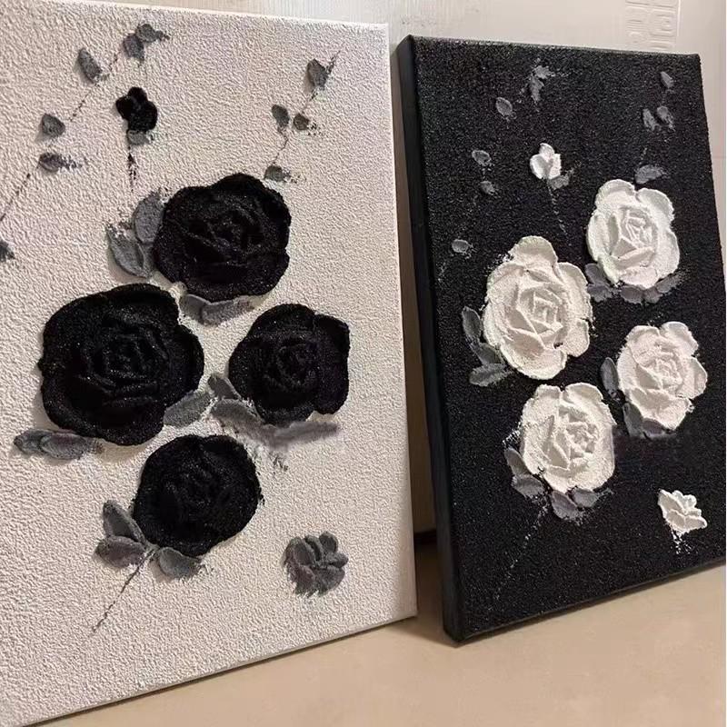 香和丙烯立体手工diy肌理画数字油画石英砂手工玫瑰石膏装饰画图片