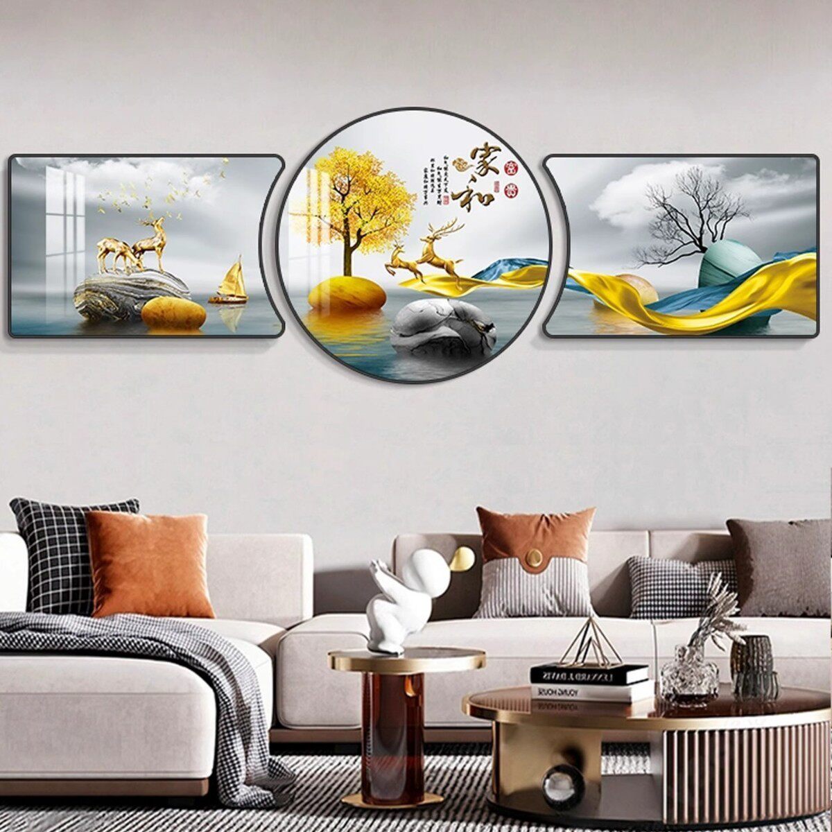 客厅装饰画高档墙画沙发背景墙挂画现代简约2026新款墙壁三联壁画