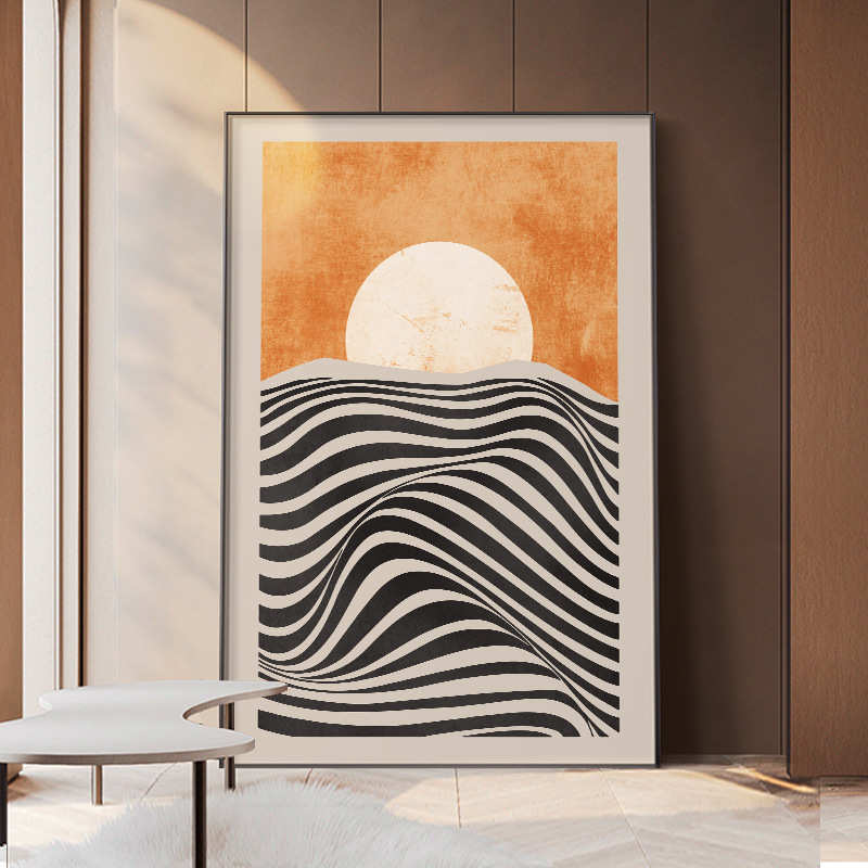 M2O8玄关装饰画现代简约日出日落抽象大气挂画黑白线条走廊过雯沃