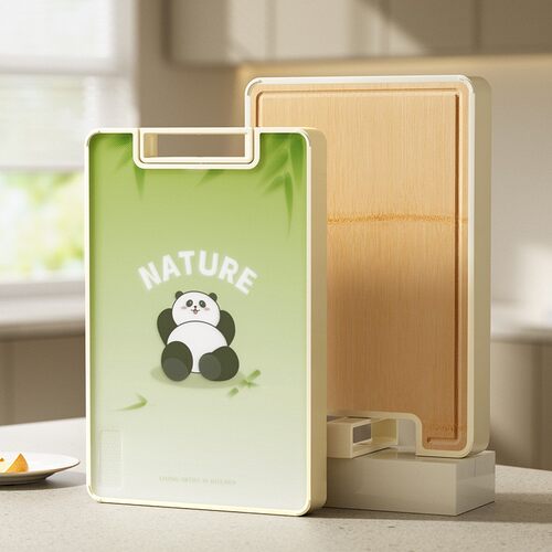 Cartoon-style home wooden cutting board, 3D kitchen chopping