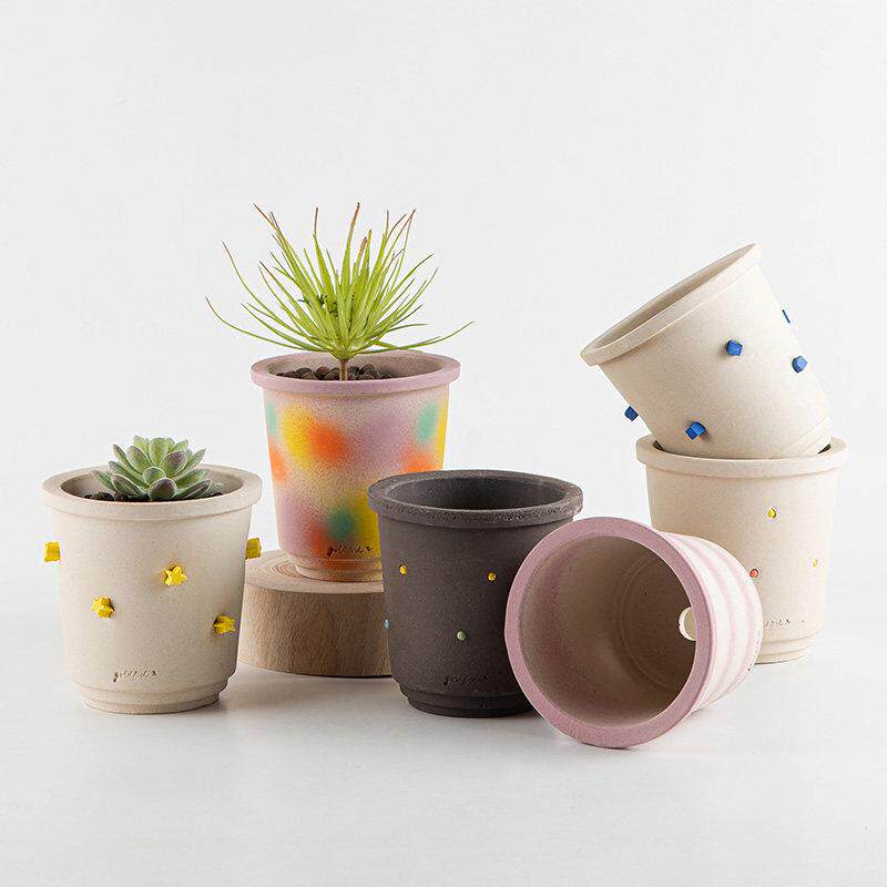 新款原矿陶土白陶花盆手工简约客厅阳台庭院绿植物盆器透气花盆