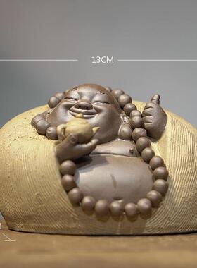 正品新中式手工陶瓷弥佛勒意喜摆件 客厅博古禅架茶室家居佛像恭