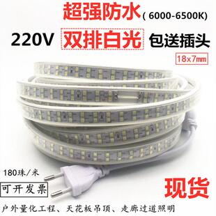 防水220V2835双排白光LED灯带220V双排白色LED软灯条悬吊式 天花板