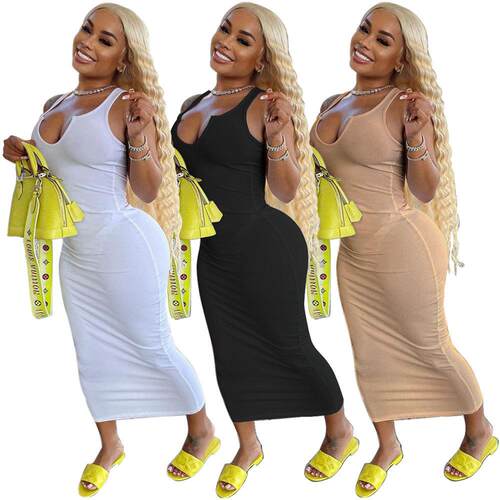 Pit stripe dress collar sleeveless long skirt