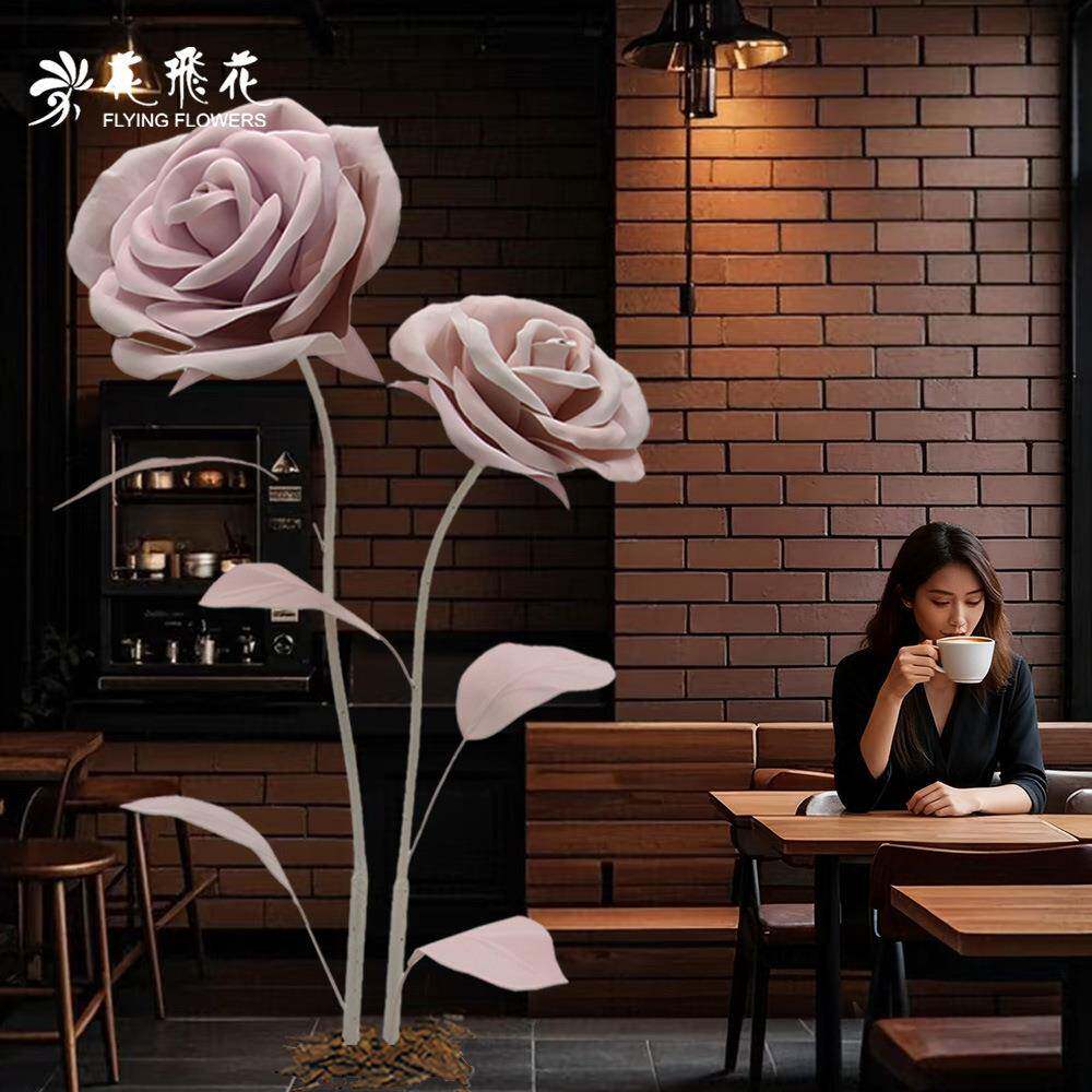 巨型纸艺玫瑰装置商场婚礼浪漫氛围布置七夕情人节拍摄打卡道具