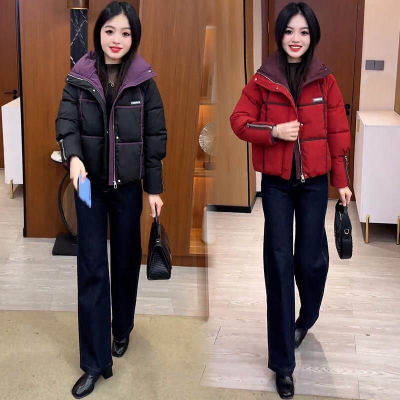 欧洲站时尚短款羽绒棉服女冬季新款洋气显瘦撞色拼接保暖棉袄外套
