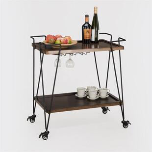 复古实木铁艺餐车264双家用厨房小推车餐车盘移动餐厅酒架层茶车