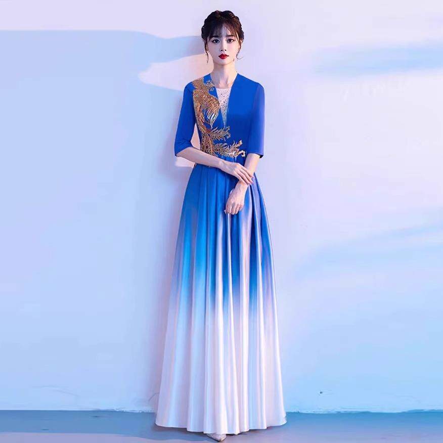 高档成人大合唱出女长裙舞台表演服歌演比赛服服装红合唱队演出服