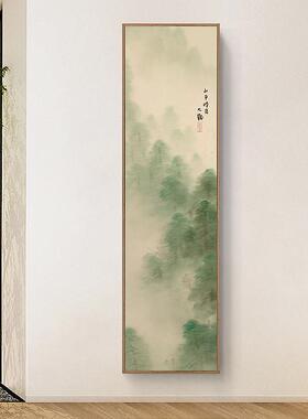 日式原木风玄关装饰画竖版细长条挂画禅意橙色太阳民宿艺术壁画