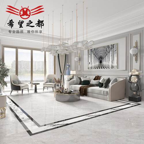 客厅地砖900x900连纹通体大理石瓷砖灰色现代简约客餐厅地板砖