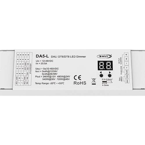 12-48VDC5路*4A DIM/CCT/RGB/RGBW/RGB+CCT DALI恒压控制器 DA5-L