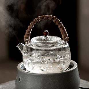 玻璃煮茶壶电陶炉烧水壶耐热天然藤编玻璃提梁壶功夫茶具套装