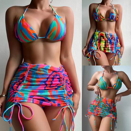 Gradient swimsuit women's split three print bikini