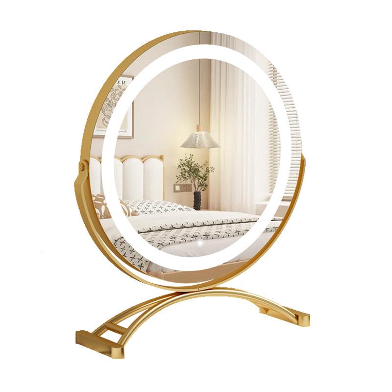 圆形化妆镜子带灯台式桌面大号led补光充电可旋转梳妆台宿舍网红