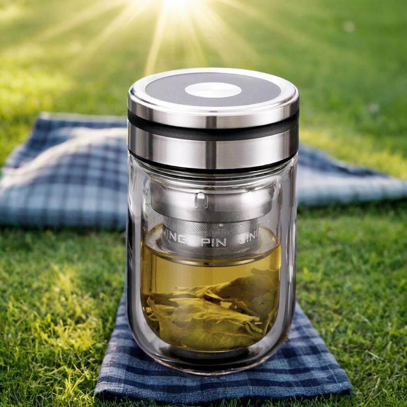 耐高温双层玻璃杯茶水分离泡茶杯小巧杯子高颜值女生矮胖杯办公室