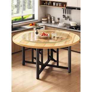 实木大圆桌面板餐桌家用小户型折叠带转盘10人位圆形餐桌杉木圆桌