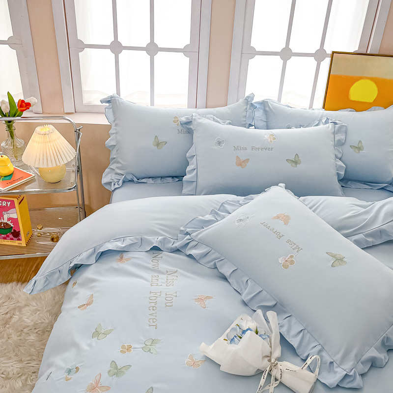 全2025刺绣水洗加厚床单8m被套奢1轻棉件套四床上用品纯色磨毛.新