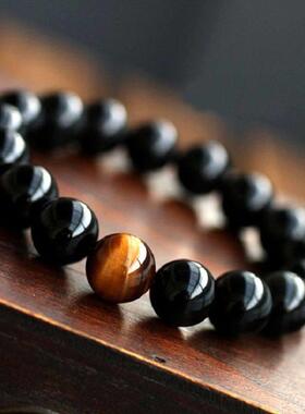 Natural Black Onyx with Tiger eye Stone Beads Bracelets Men