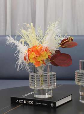 代现简电约透明水样晶圆形条纹花器摆件玄关客厅书0849房视柜板间