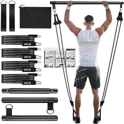 Resistance Bands Set with Fitness Bar Workout Gym Pull Rope
