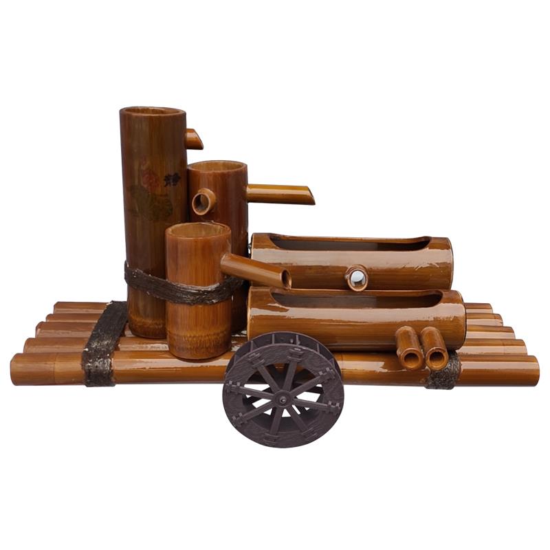 高档竹子筒流水喷泉水车水摆件竹创意装饰石槽环循流器陶瓷鱼缸过