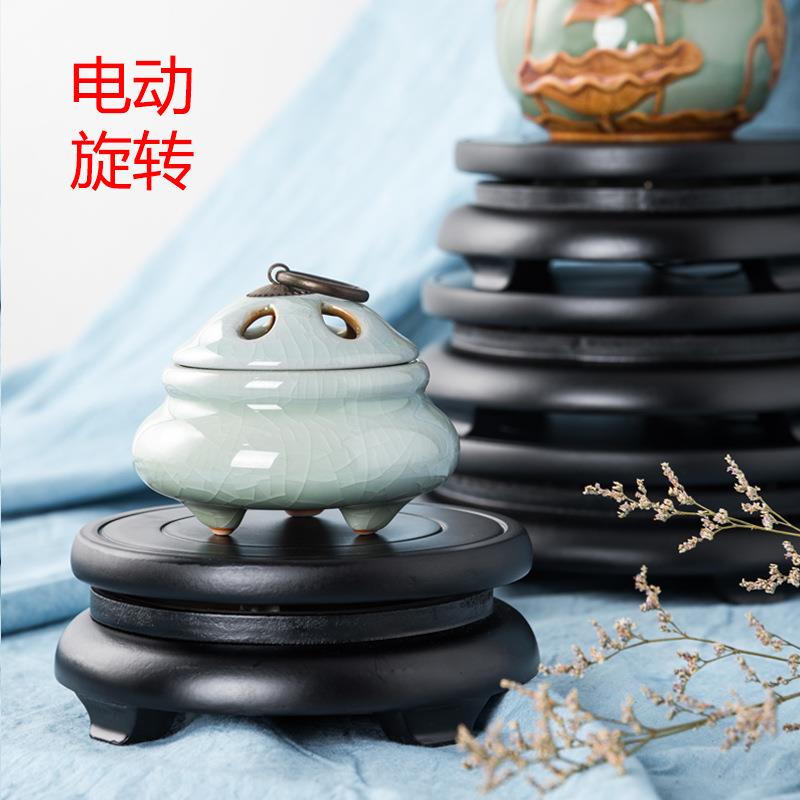 聚自动旋转底木座宝盆10044274根摆雕木雕实圆形底座奇石工艺品件